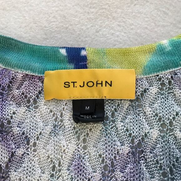 St John womens M abstract floral button up open knit cardigan ruffles cotton - Picture 3 of 12